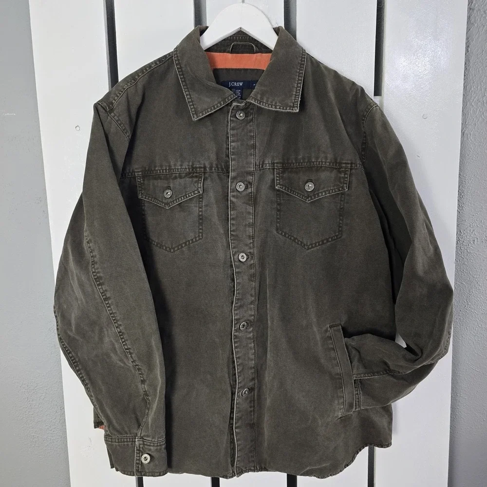 J.Crew Mens Barn Coat Chore Canvas Jacket Large‎ Brown Corduroy Lined VTG